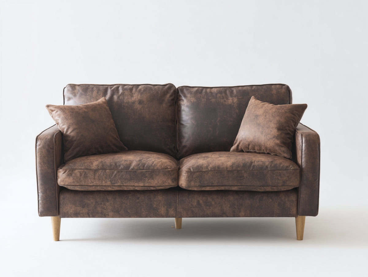 Sofás 2 plazas - Tapizado efecto cuero 158 x 86 x 84 cm - Marrón vintage con patas de madera