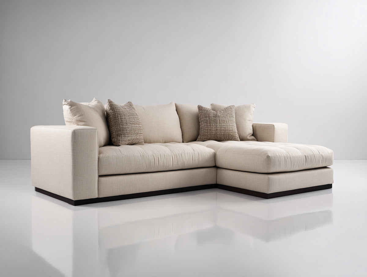 Sofás de esquina 270x170x82 cm - Tapizado de tela - Beige - Diseño moderno con chaise longue