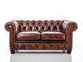 Sofás 2 plazas 165x88x76 cm - Tapizado efecto piel - Marrón - Diseño Chesterfield capitoné con brazos enrollados