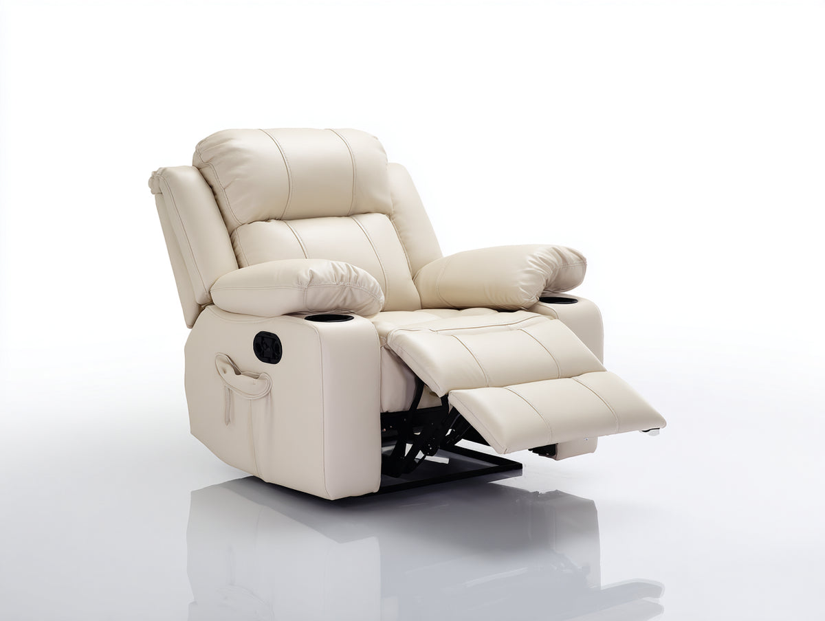 Sillones reclinables 95 x 100 x 108 cm - tapizado crema - reposapiés extensible y portavasos integrados