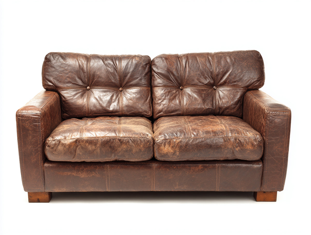 Sofás 2 plazas 170x90x82 cm - Tapizado efecto piel - Marrón - Diseño vintage con acolchado capitoné