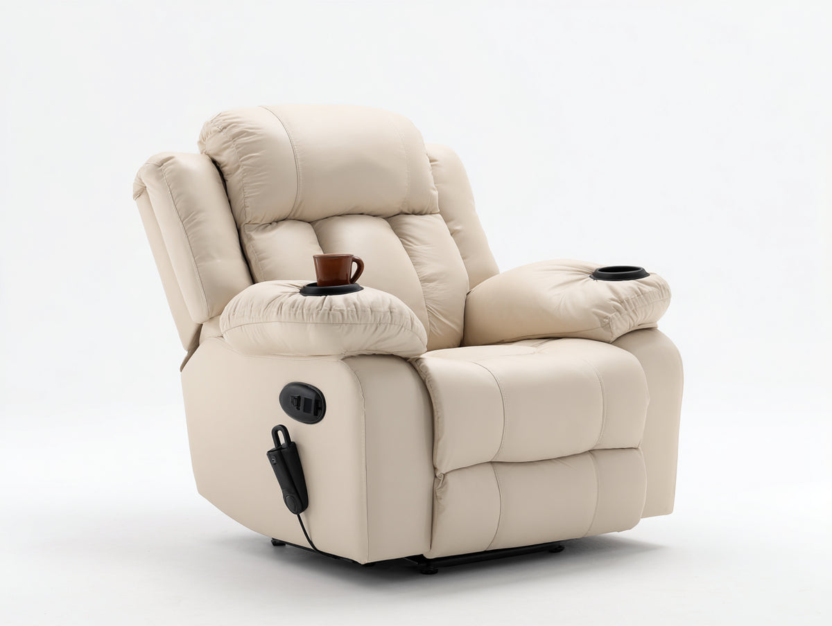 Sillones reclinables tapizados 95x92x105 cm - beige claro - respaldo acolchado con portavasos