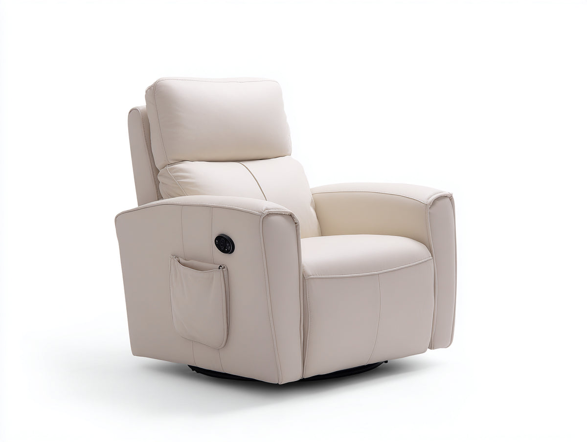 Sillones reclinables de cuero sintético 90x88x103 cm - crema - con respaldo alto y bolsillo lateral