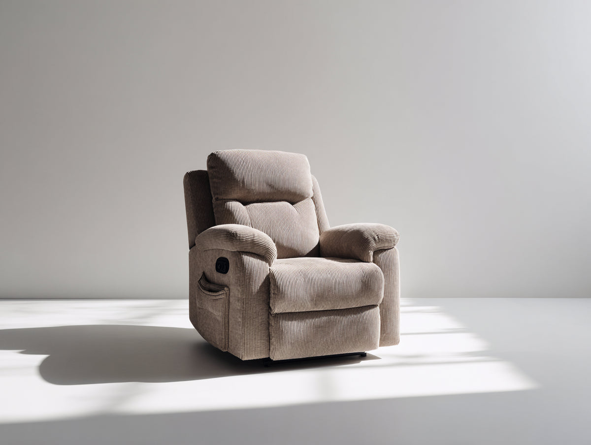 Sillones reclinables de tela acanalada 94x84x104 cm - beige - con reclinación y bolsillo lateral