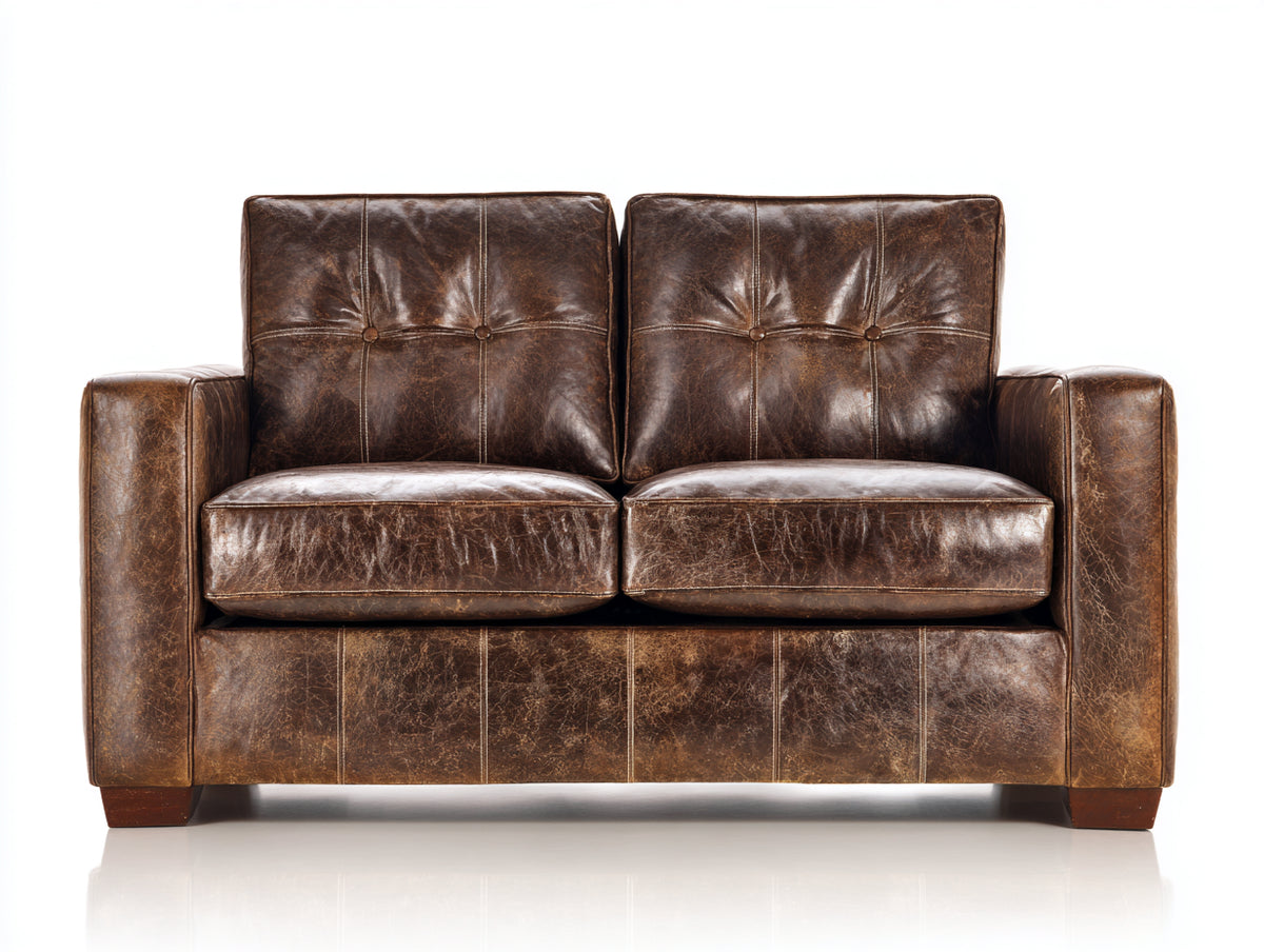 Sofás 2 plazas tapizados en cuero 165x88x85 cm - marrón oscuro - diseño vintage con respaldo acolchado