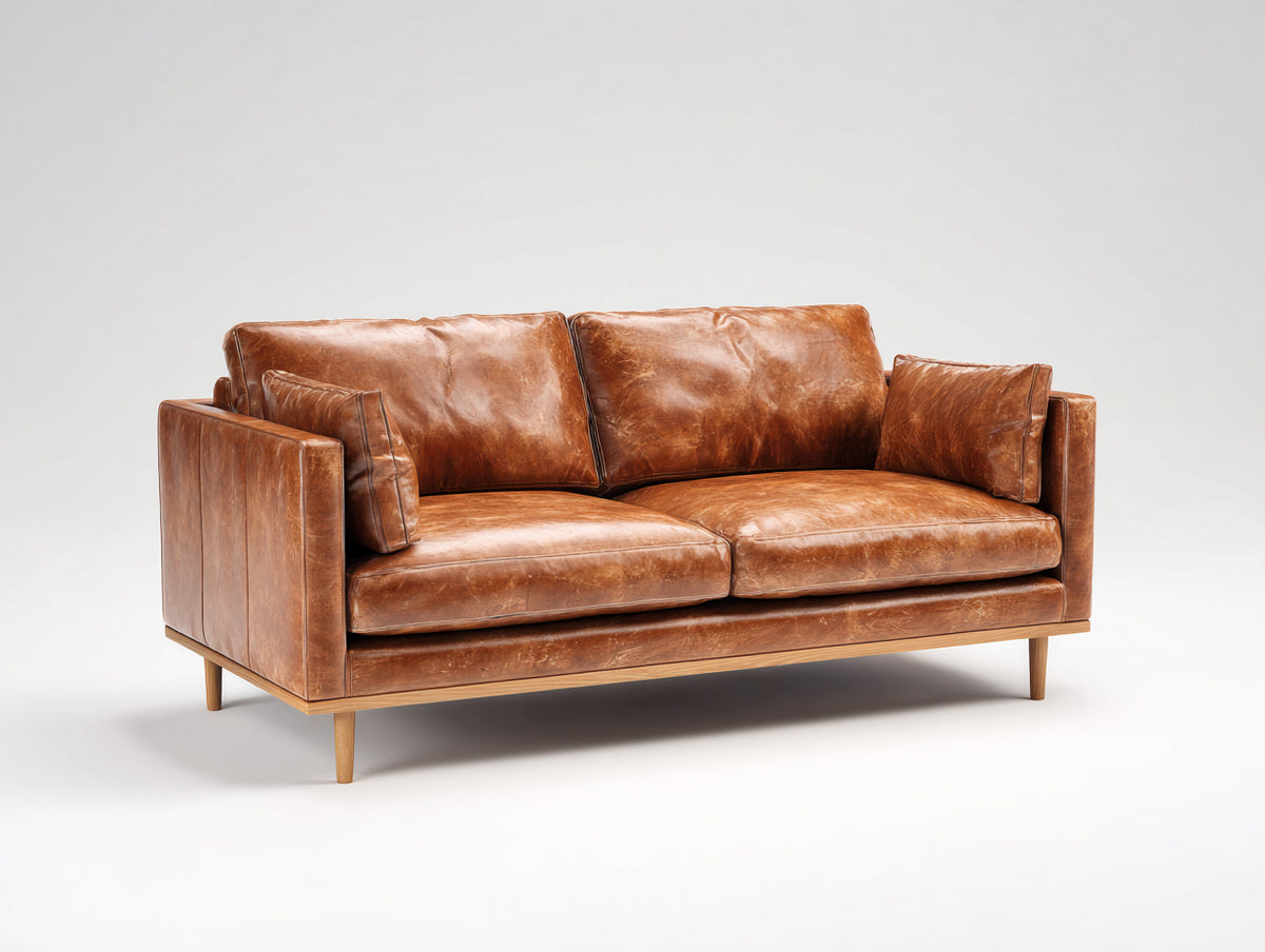 Sofás 2 plazas - Tapizado efecto cuero 180 x 88 x 82 cm - Marrón coñac con base y patas de madera