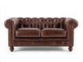 Sofás 2 plazas - Tapizado efecto cuero 165 x 90 x 76 cm - Marrón estilo Chesterfield con capitoné
