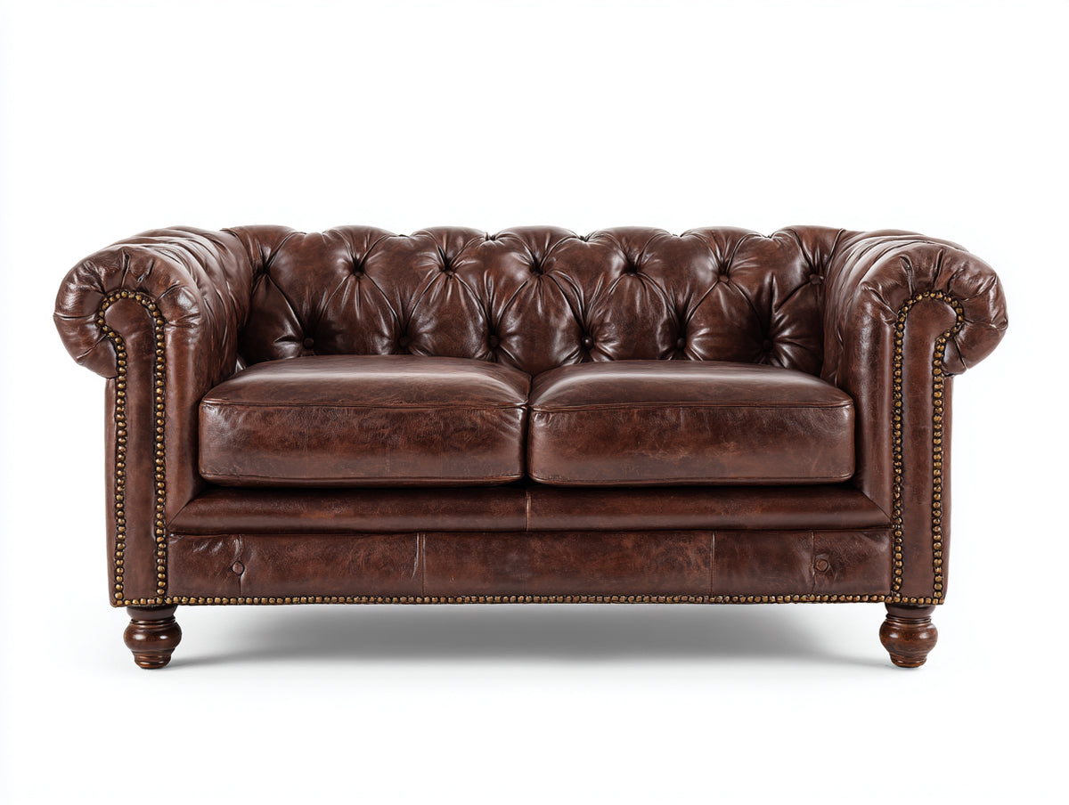 Sofás 2 plazas - Tapizado efecto cuero 165 x 90 x 76 cm - Marrón estilo Chesterfield con capitoné
