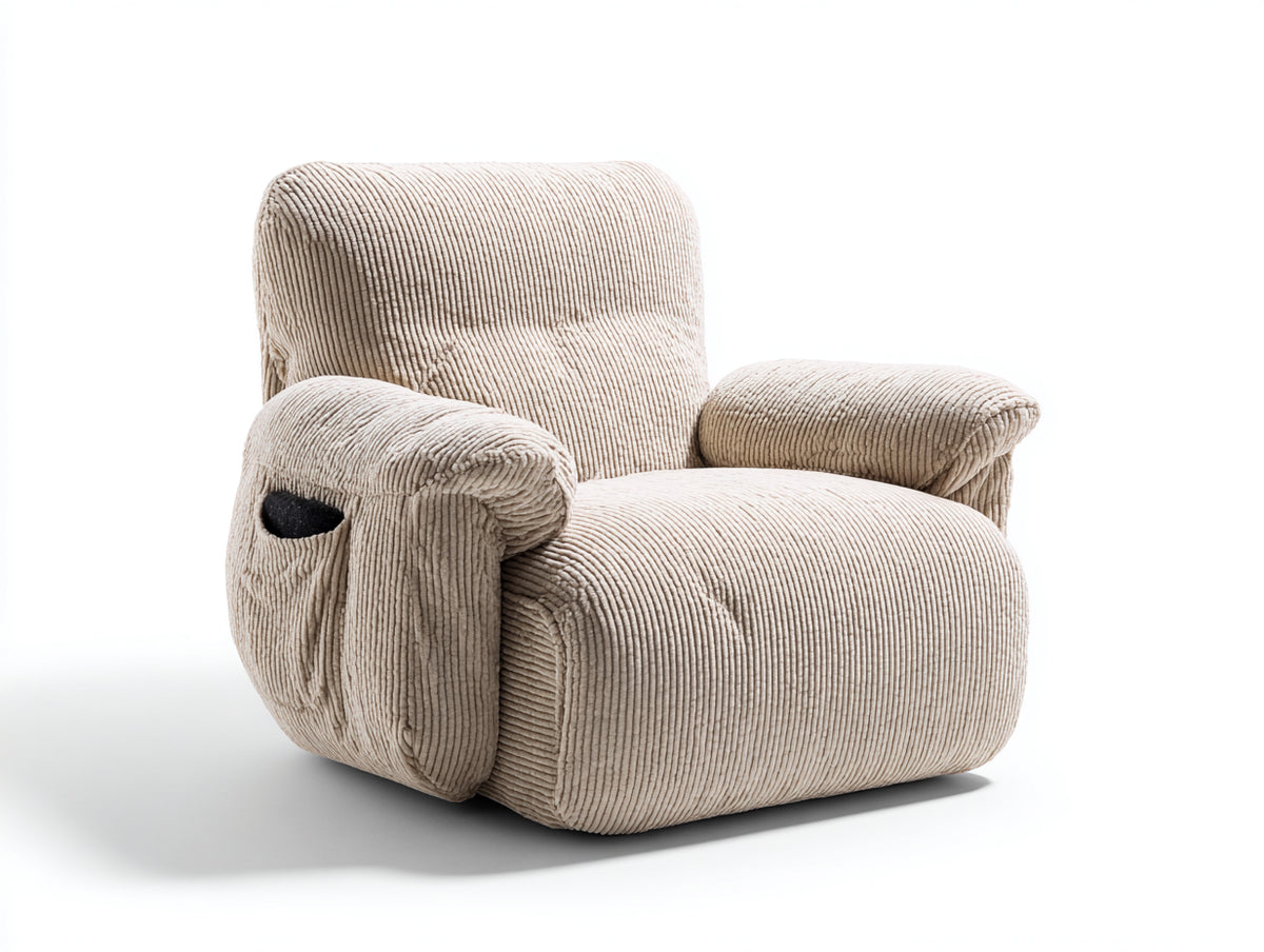 Sillones reclinables 94x97x102 cm - Tapizado de pana - Beige - Reclinación manual y bolsillo lateral