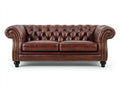 Sofás 2 plazas de cuero 205x95x82 cm - marrón - diseño Chesterfield capitoné con brazos enrollados