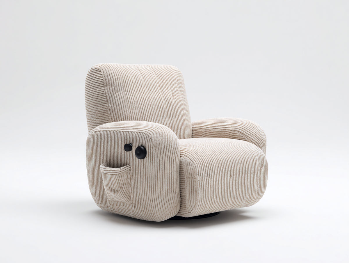 Sillones reclinables 92x96x104 cm - Tapizado de pana - Beige - Reclinación manual y base giratoria