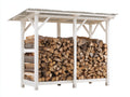 Leñero de exterior de madera 220x80x190 cm - blanco - estructura cubierta con tejado inclinado