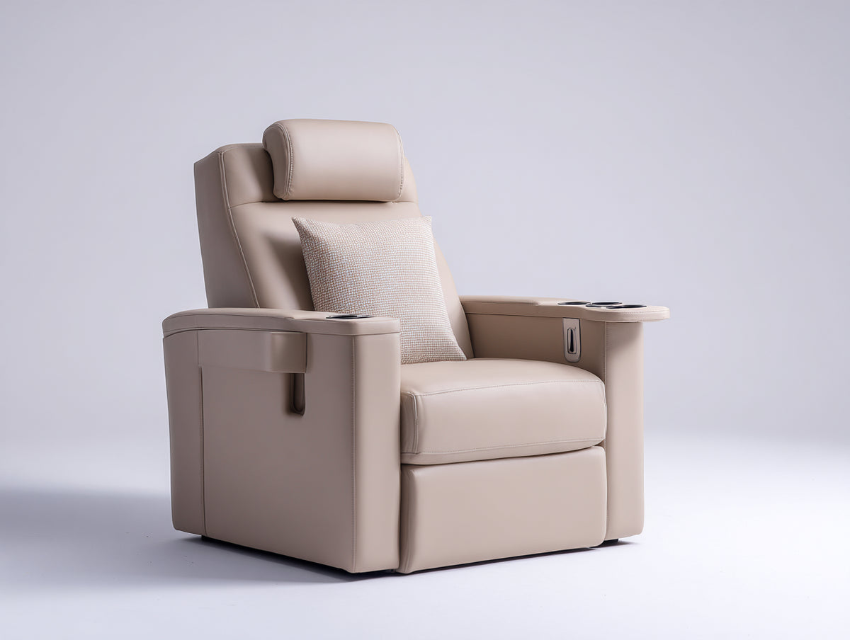 Sillones reclinables 90x96x108 cm - Tapizado efecto piel - Beige - Reclinación con controles laterales y portavasos