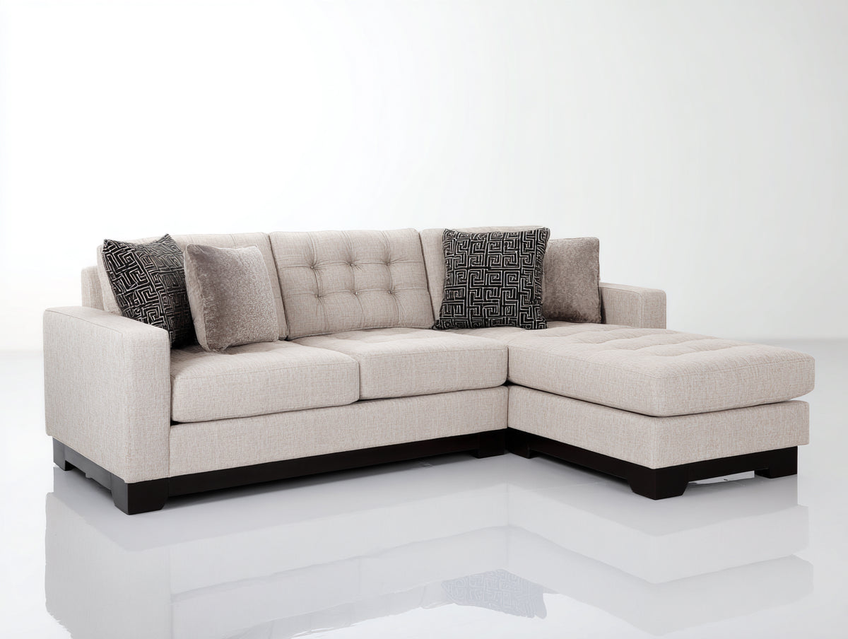 Sofás de esquina tapizados en tejido 260x165x85 cm - Beige claro - Diseño en L con chaise longue y asiento capitoné