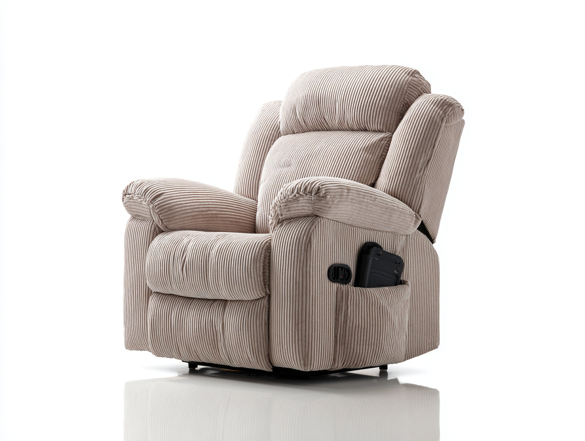 Sillones reclinables tapizados en pana 98x96x108 cm - beige grisáceo - respaldo acolchado con bolsillo lateral