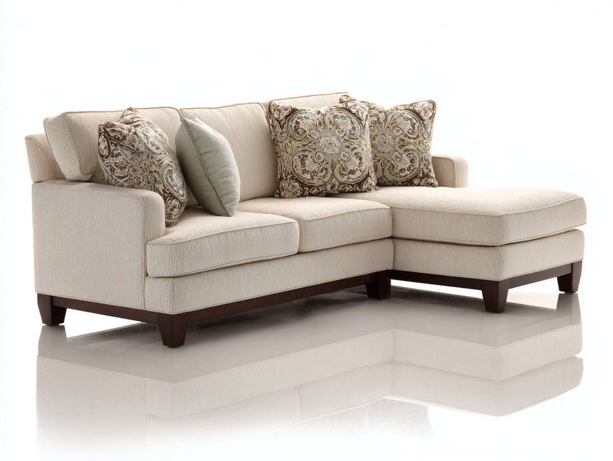 Sofás de esquina 245x160x85 cm - Tapizado de tela - Beige - Diseño clásico con chaise longue y patas de madera