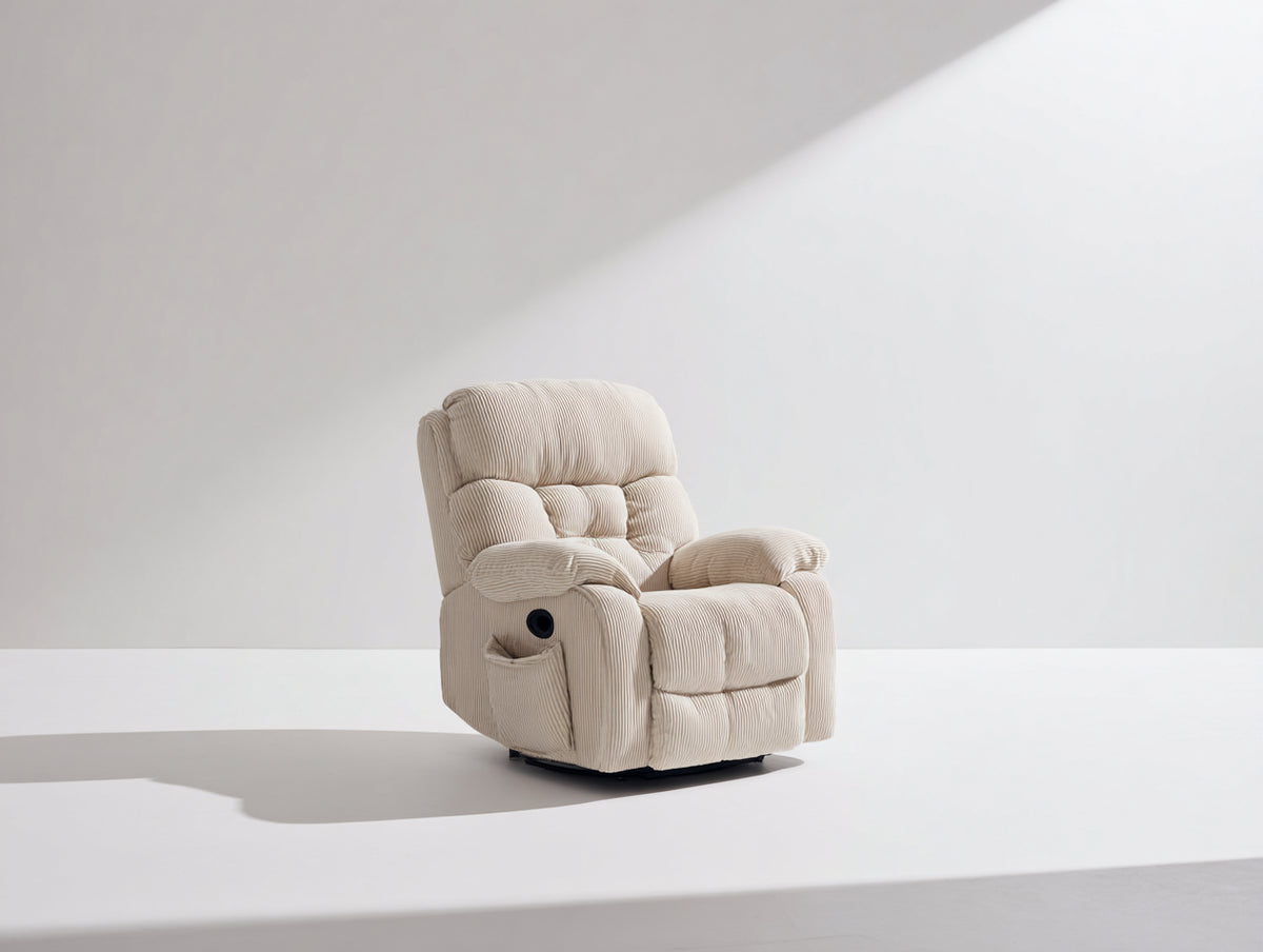 Sillones reclinables tapizados en pana acanalada 92x95x102 cm - Beige claro - Diseño acolchado para salón