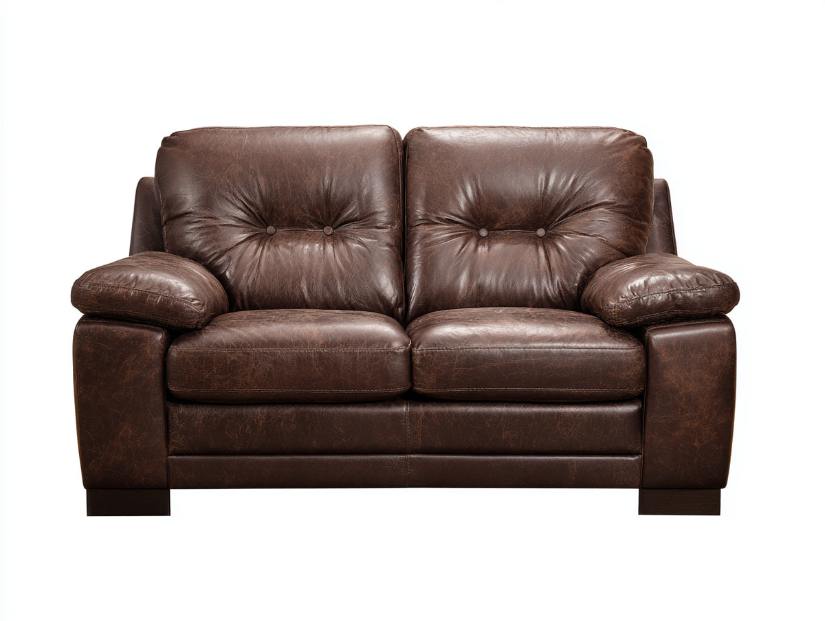 Sofás 2 plazas tapizados en cuero sintético 172x92x88 cm - Marrón oscuro - Asientos acolchados y respaldo con botones