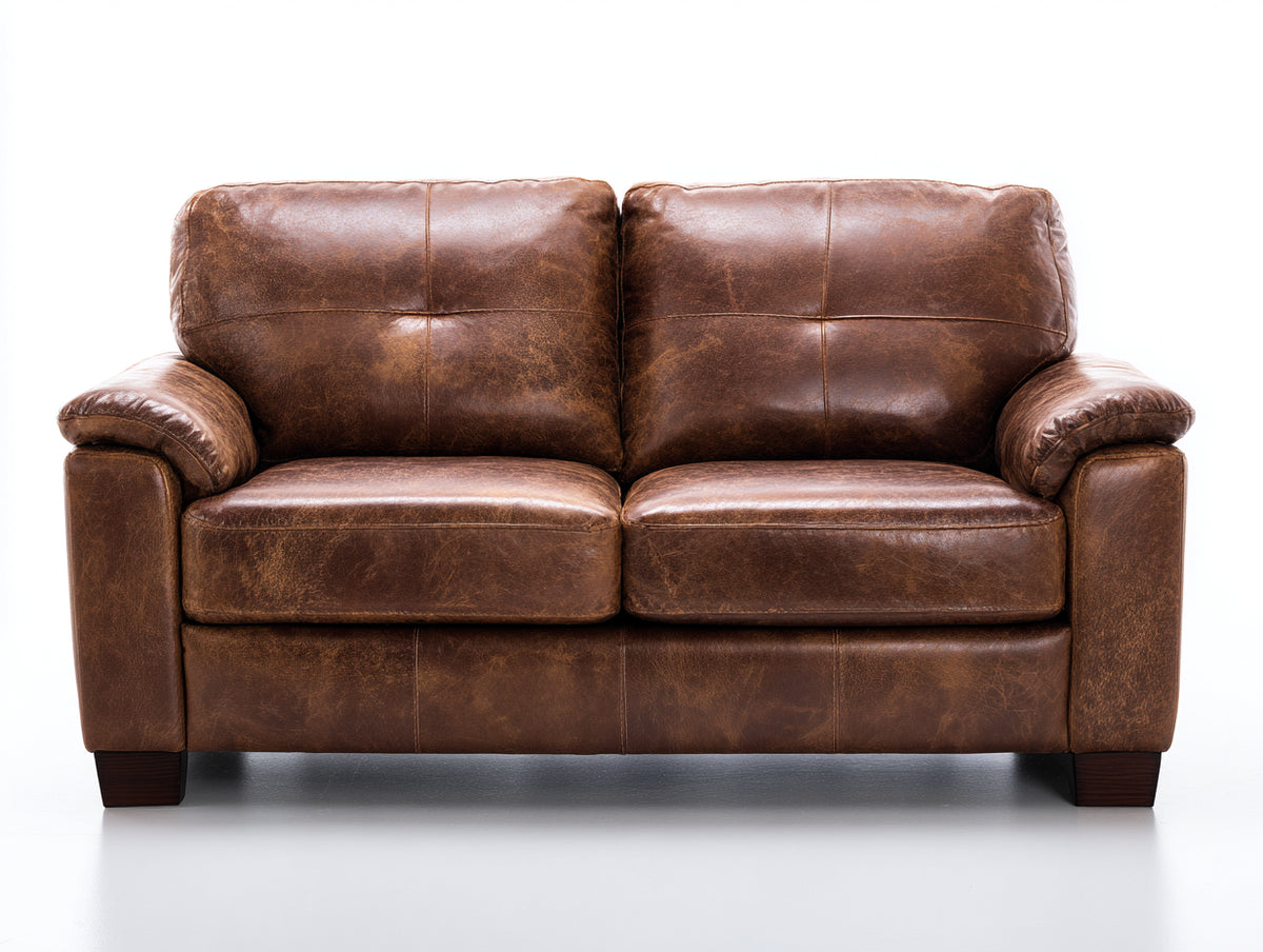 Sofás 2 plazas 168x92x86 cm - Tapizado efecto piel - Marrón - Diseño vintage con reposabrazos acolchados